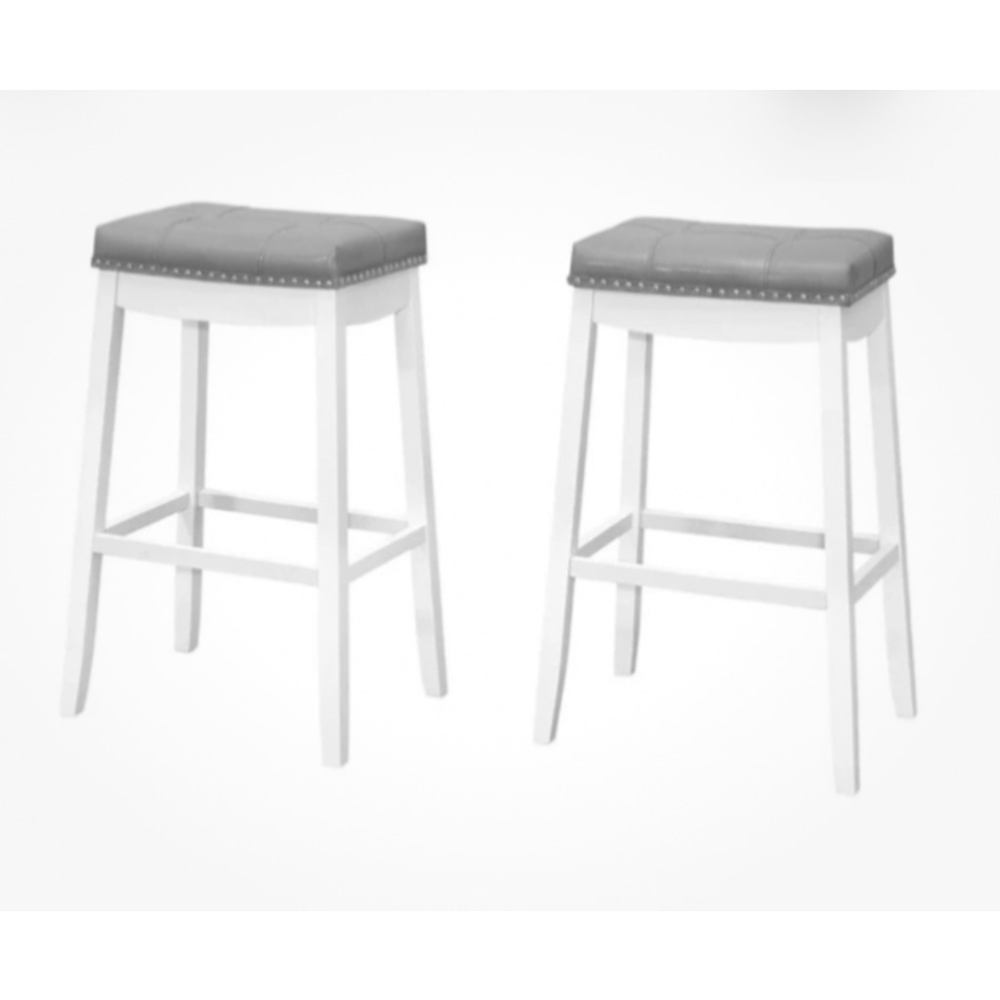 Monarch Specialties Leather Barstool - Set Of 2 / Tufted - Upholstered